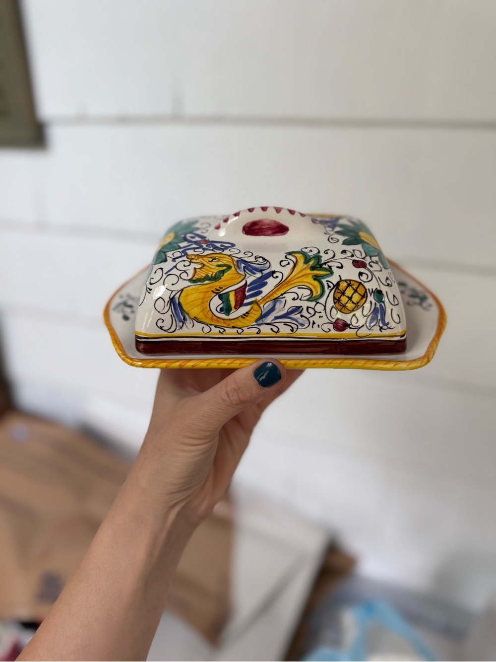 Deruta Raffaellesco Majolica Ceramic Butter Dish